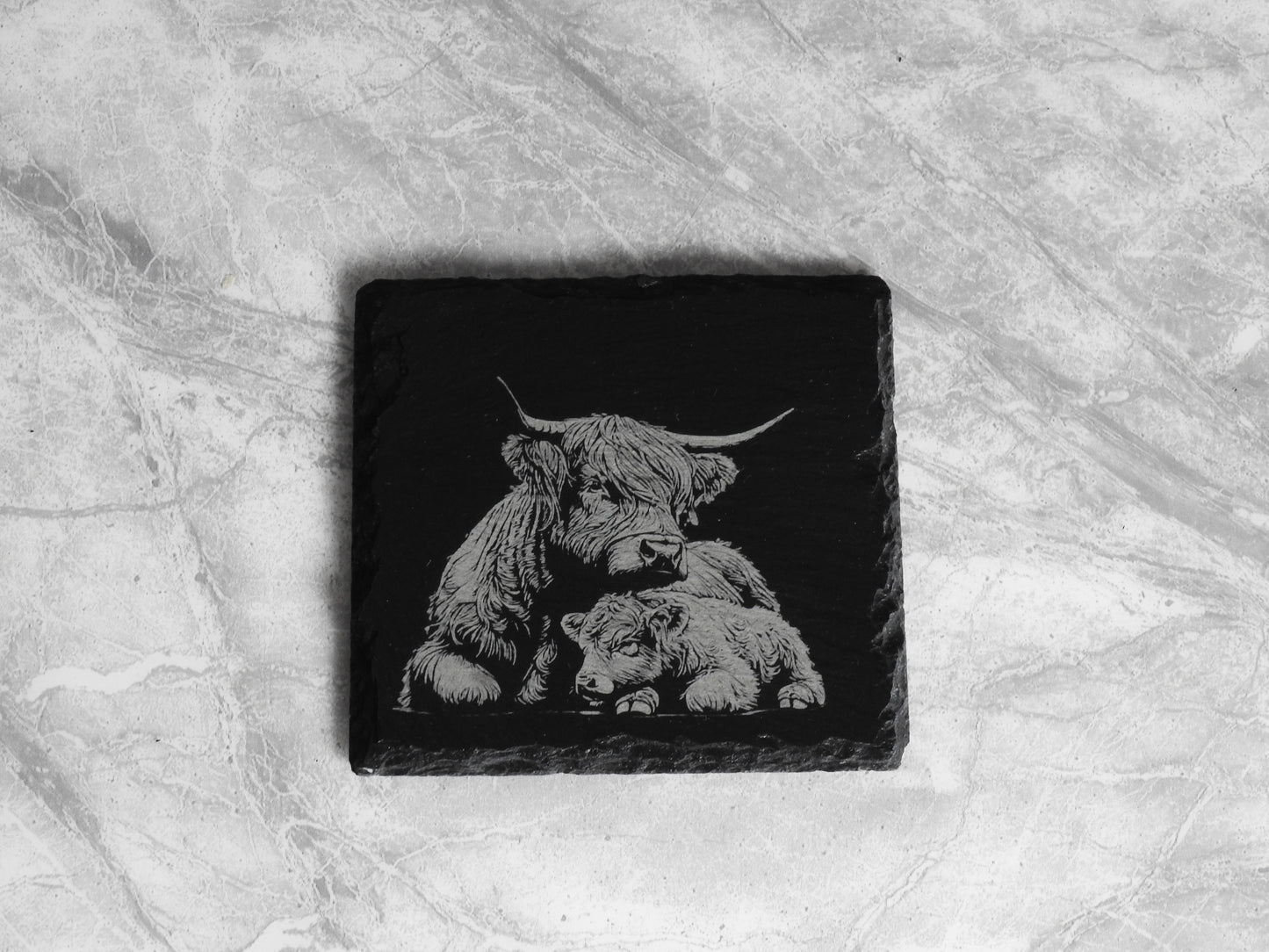 Scottish Highland Cow Slate Coasters - Set of 4