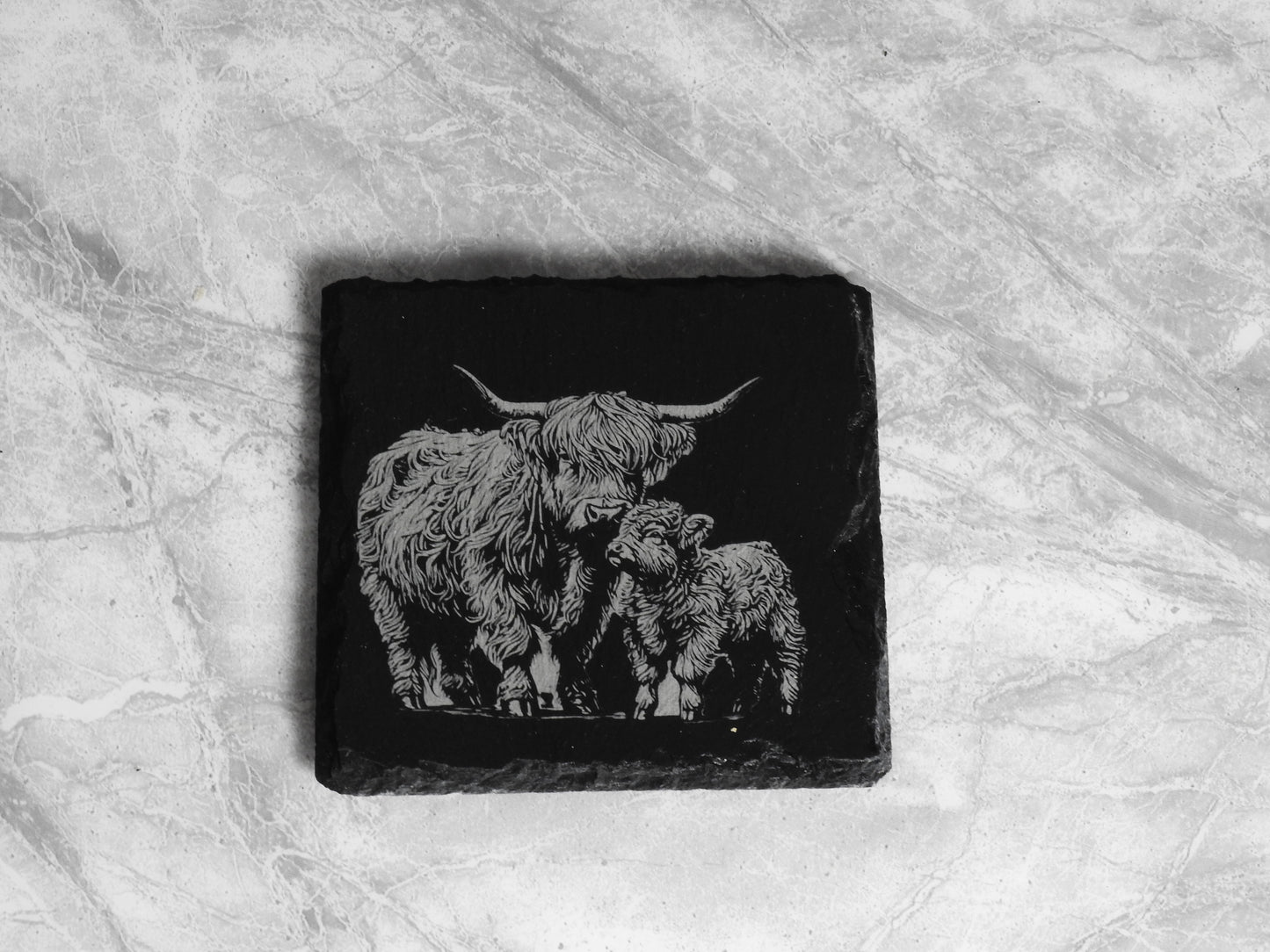 Scottish Highland Cow Slate Coasters - Set of 4