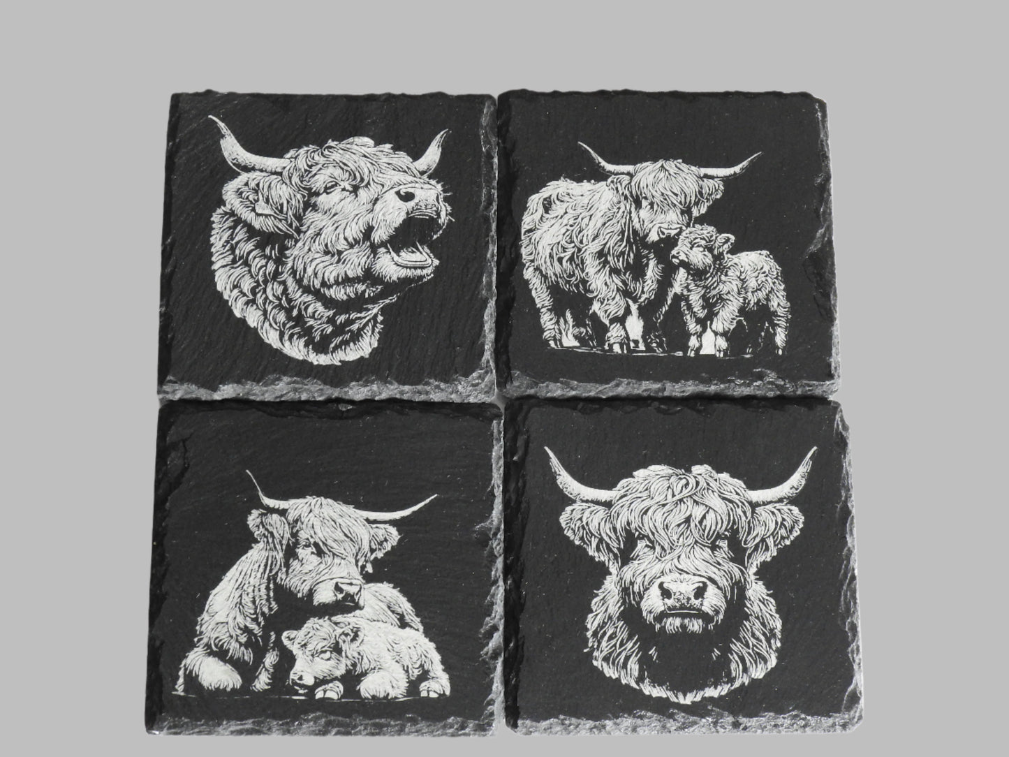Scottish Highland Cow Slate Coasters - Set of 4