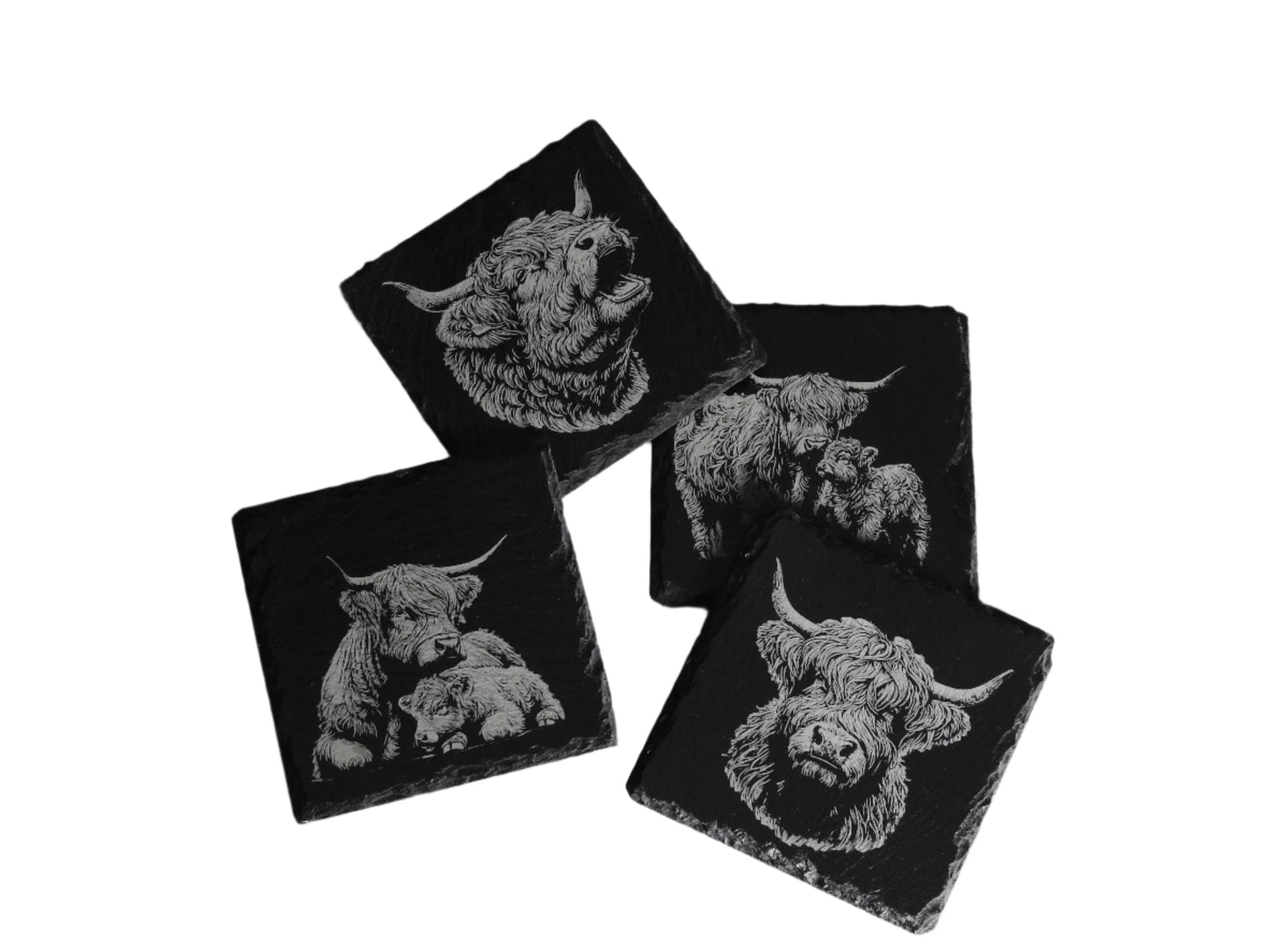 Scottish Highland Cow Slate Coasters - Set of 4