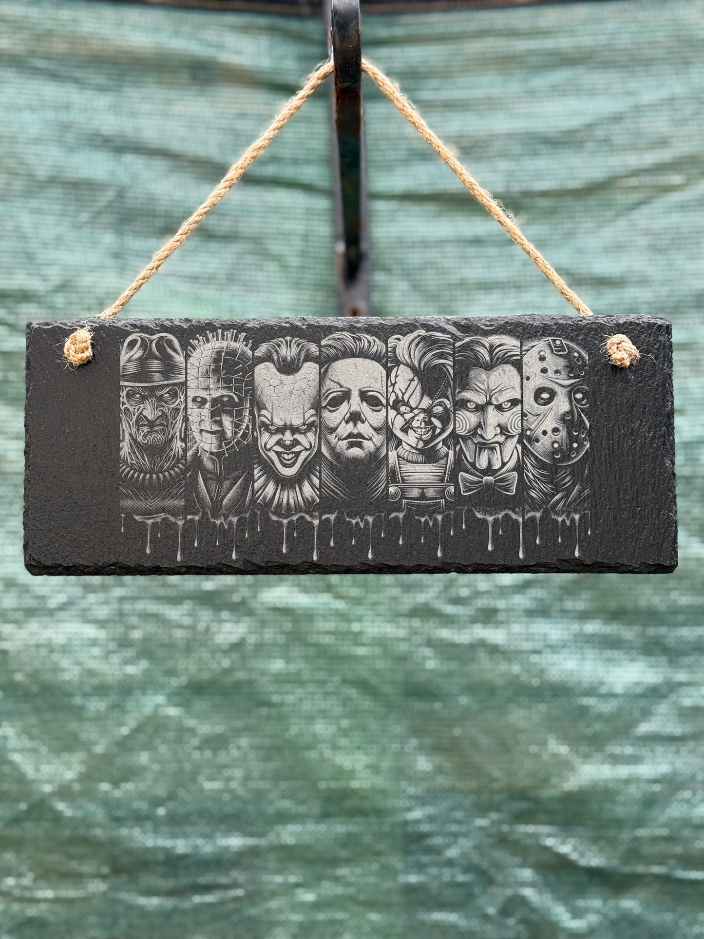 Horror Heroes Halloween Sign - Freddy, Hellraiser, IT the Clown, Michael Myers, Chucky, Jigsaw and Jason