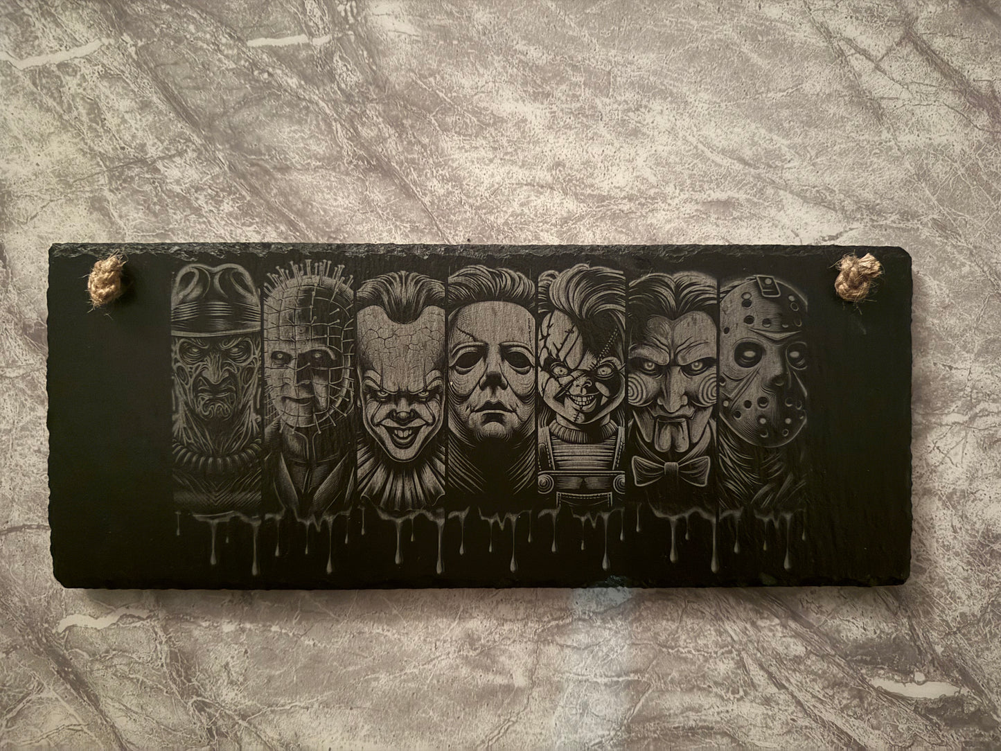 Horror Heroes Halloween Sign - Freddy, Hellraiser, IT the Clown, Michael Myers, Chucky, Jigsaw and Jason