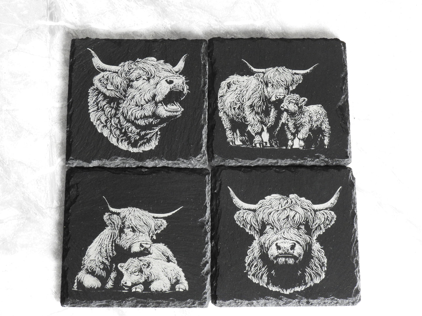 Scottish Highland Cow Slate Coasters - Set of 4