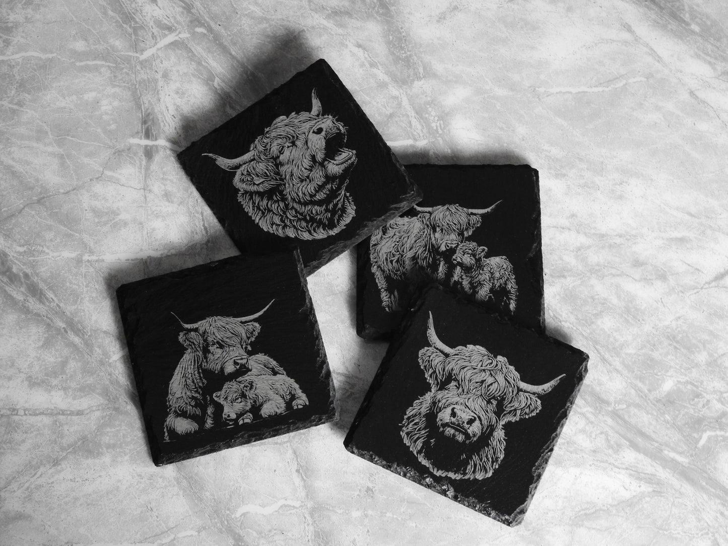 Scottish Highland Cow Slate Coasters - Set of 4
