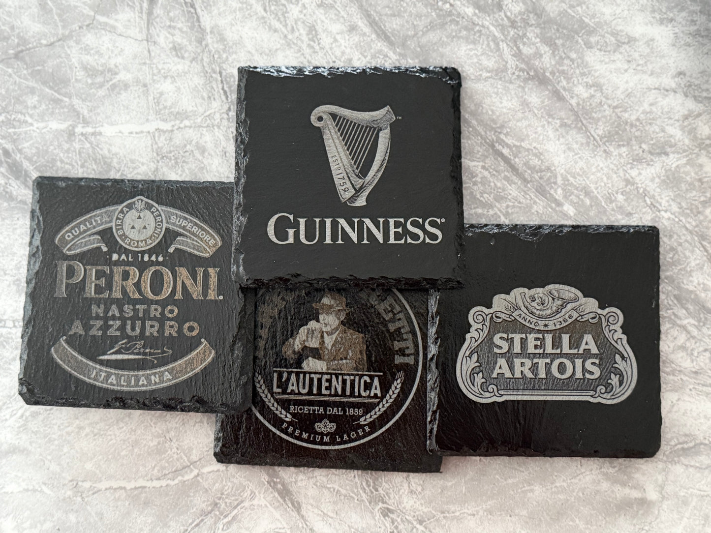 Set of 4 Iconic Beer Mats – Peroni, Birra Moretti, Guinness, Stella Artois, Beers of the World